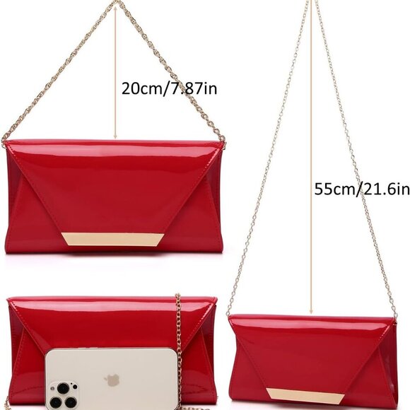Patent Leather Envelope Clutch Womens Evening Handbag Stylish Shoulder Bag Purse - Picture 5 of 9